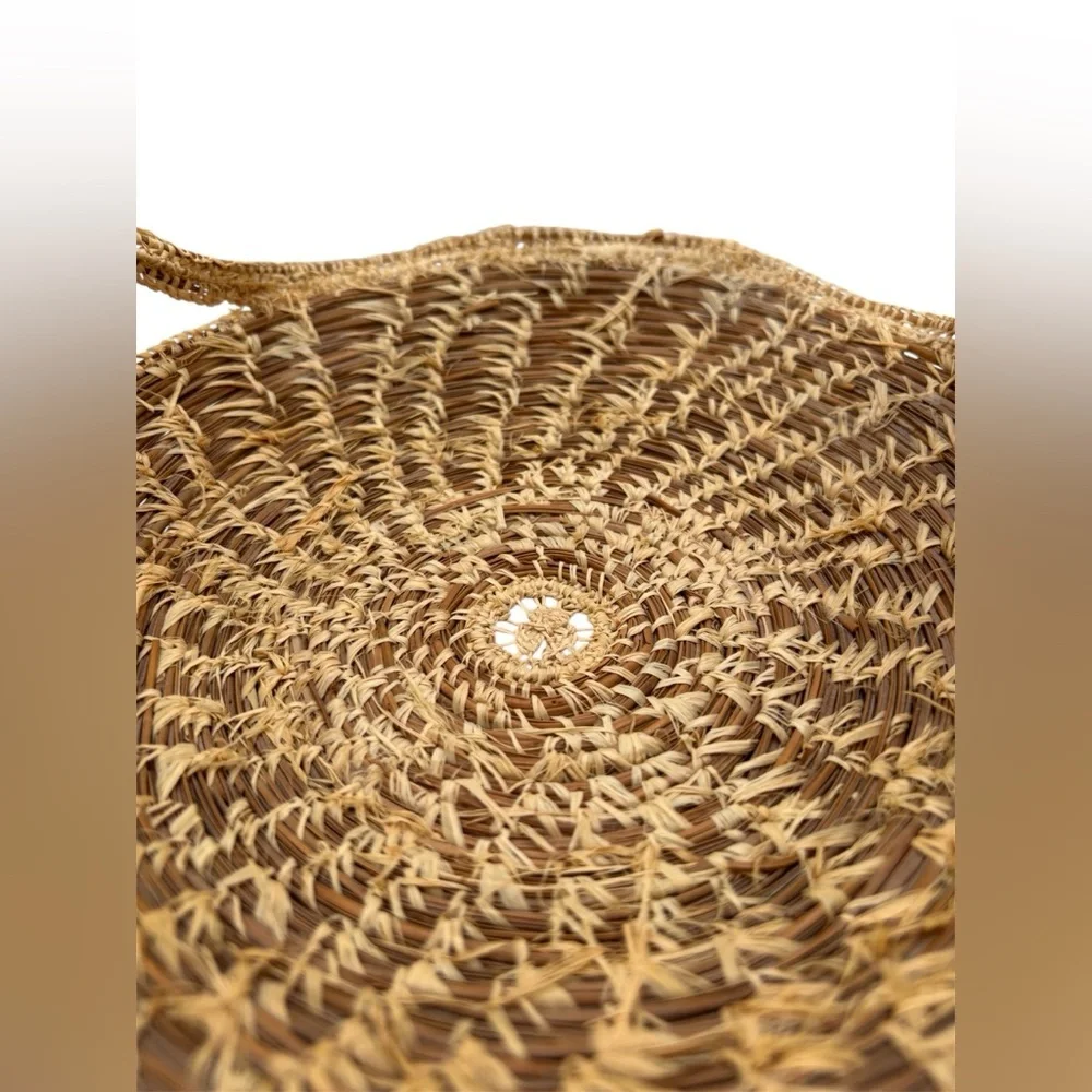Pine Needle Basket Hand Coiled Pine Needle sGathering Basket Medallions 8in wide